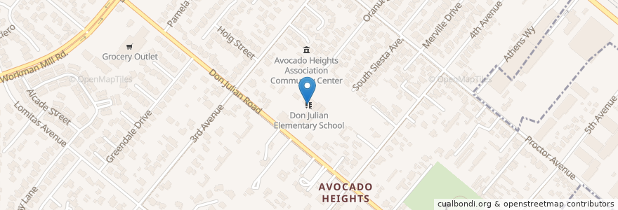 Mapa de ubicacion de Don Julian Elementary School en 미국, 캘리포니아주, Los Angeles County.
