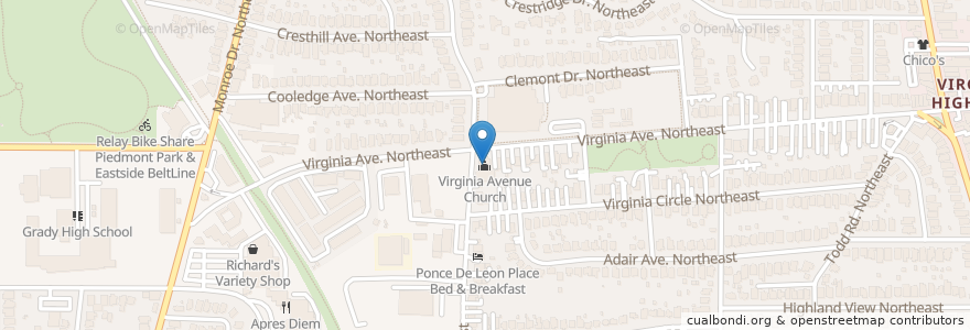 Mapa de ubicacion de Virginia Avenue Church en Amerika Birleşik Devletleri, Georgia, Fulton County, Atlanta.