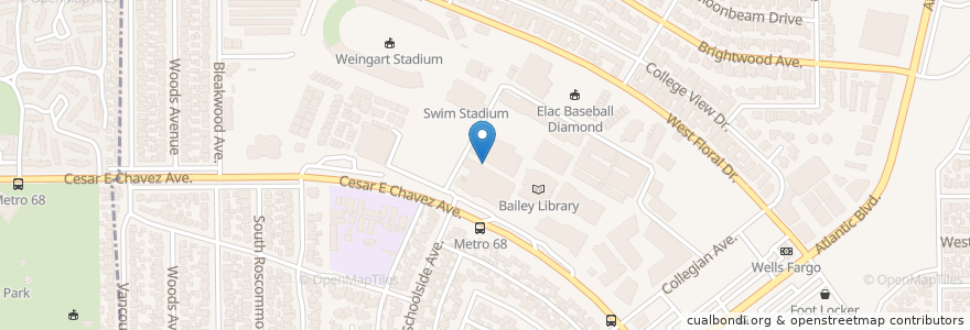 Mapa de ubicacion de East Los Angeles College en Verenigde Staten, Californië, Los Angeles County, Monterey Park.