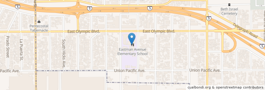 Mapa de ubicacion de Eastman Avenue Elementary School en Stati Uniti D'America, California, Los Angeles County.