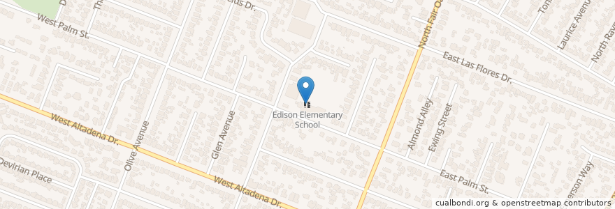 Mapa de ubicacion de Edison Elementary School en Estados Unidos De América, California, Los Angeles County.