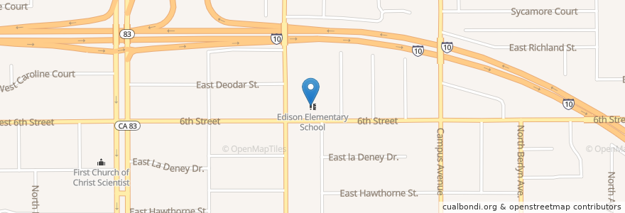 Mapa de ubicacion de Edison Elementary School en Estados Unidos Da América, Califórnia, San Bernardino County.