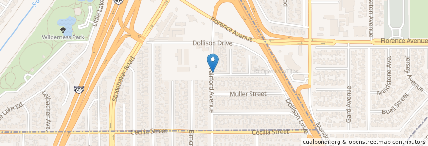 Mapa de ubicacion de Fairford School en 미국, 캘리포니아주, Los Angeles County, Downey.