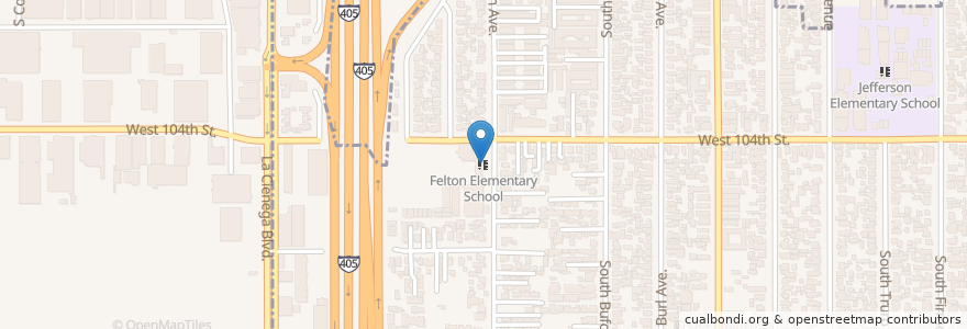 Mapa de ubicacion de Felton Elementary School en United States, California, Los Angeles County.