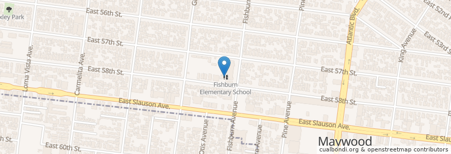 Mapa de ubicacion de Fishburn Elementary School en United States, California, Los Angeles County, Vernon, Maywood.