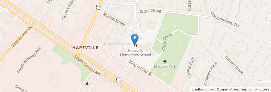 Mapa de ubicacion de Hapeville Elementary School en Estados Unidos De América, Georgia, Fulton County, Hapeville.