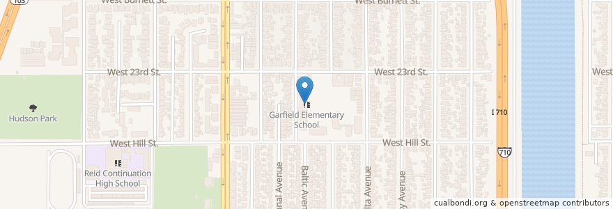 Mapa de ubicacion de Garfield Elementary School en Verenigde Staten, Californië, Los Angeles County, Long Beach.