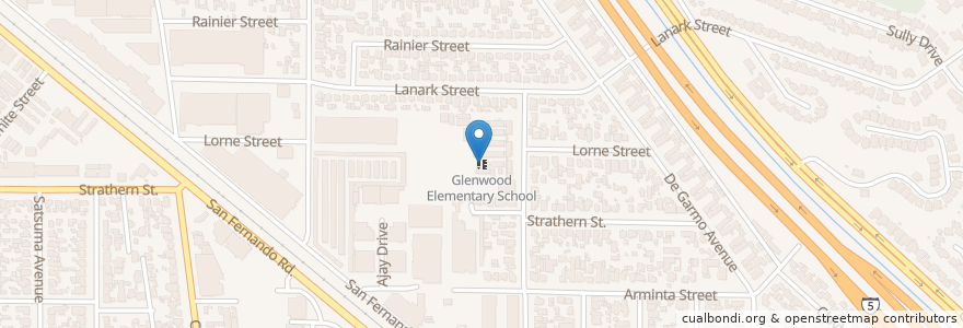 Mapa de ubicacion de Glenwood Elementary School en United States, California, Los Angeles County, Los Angeles.