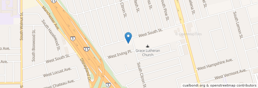 Mapa de ubicacion de Grace School en United States, California, Orange County, Anaheim.