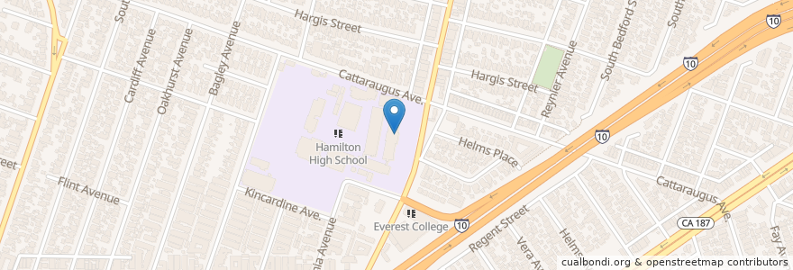 Mapa de ubicacion de Alexander Hamilton High School en アメリカ合衆国, カリフォルニア州, Los Angeles County, ロサンゼルス.