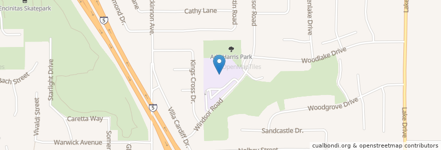 Mapa de ubicacion de Ada W Harris Elementary School en Amerika Birleşik Devletleri, Kaliforniya, San Diego County, Encinitas.