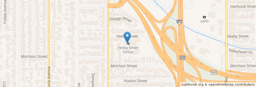Mapa de ubicacion de Hesby Street School en 美利坚合众国/美利堅合眾國, 加利福尼亚州/加利福尼亞州, 洛杉矶县, 洛杉矶.