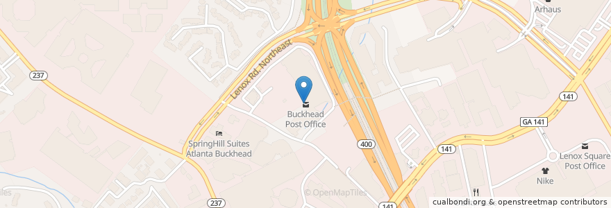 Mapa de ubicacion de Buckhead Post Office en Соединённые Штаты Америки, Джорджия, Фултон, Atlanta.