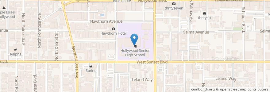 Mapa de ubicacion de Hollywood Senior High School en Amerika Birleşik Devletleri, Kaliforniya, Los Angeles County, Los Angeles.