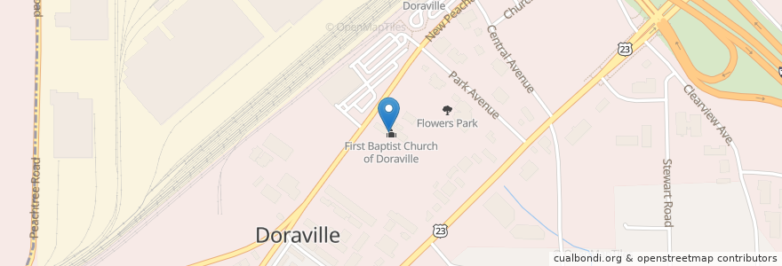 Mapa de ubicacion de First Baptist Church of Doraville en Amerika Syarikat, Georgia, Dekalb County, Doraville.
