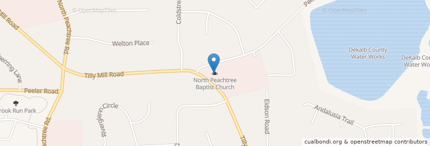 Mapa de ubicacion de North Peachtree Baptist Church en الولايات المتّحدة الأمريكيّة, جورجيا, Dekalb County, Dunwoody.