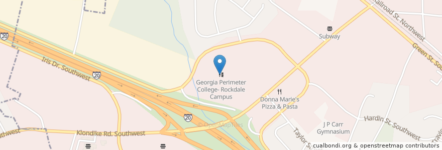 Mapa de ubicacion de Georgia Perimeter College- Rockdale Campus en アメリカ合衆国, ジョージア州, Rockdale County, Conyers.