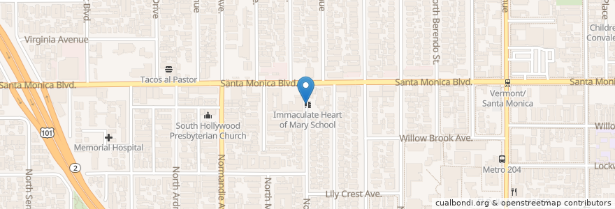 Mapa de ubicacion de Immaculate Heart of Mary School en Vereinigte Staaten Von Amerika, Kalifornien, Los Angeles County, Los Angeles.