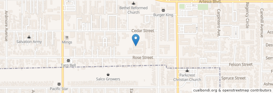 Mapa de ubicacion de Thomas Jefferson Elementary School en ایالات متحده آمریکا, کالیفرنیا, Los Angeles County, Bellflower.