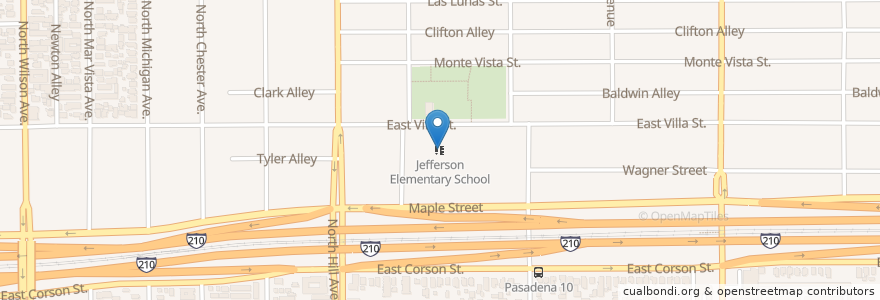 Mapa de ubicacion de Jefferson Elementary School en Verenigde Staten, Californië, Los Angeles County, Pasadena.