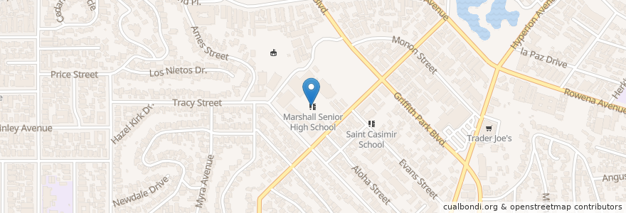 Mapa de ubicacion de Marshall Senior High School en Vereinigte Staaten Von Amerika, Kalifornien, Los Angeles County, Los Angeles.