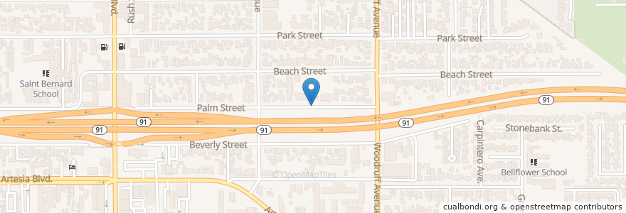 Mapa de ubicacion de Las Flores Elementary School en 미국, 캘리포니아주, Los Angeles County, Bellflower.