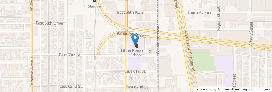 Mapa de ubicacion de Lillian Elementary School en 美利坚合众国/美利堅合眾國, 加利福尼亚州/加利福尼亞州, 洛杉矶县.