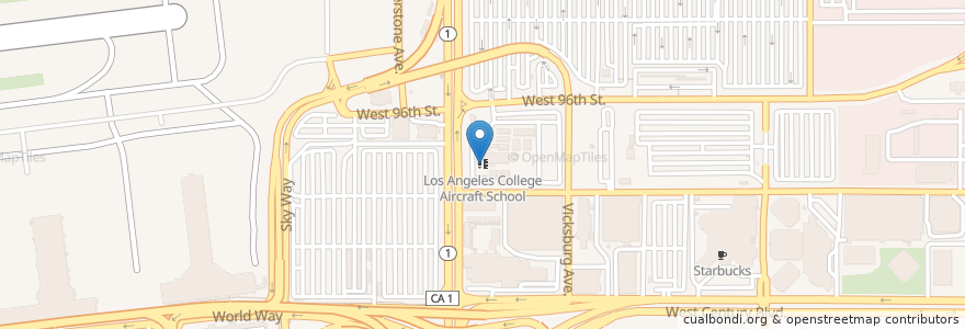 Mapa de ubicacion de Los Angeles College Aircraft School en 美利坚合众国/美利堅合眾國, 加利福尼亚州/加利福尼亞州, 洛杉矶县, 洛杉矶.