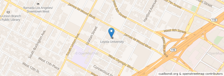 Mapa de ubicacion de Loyola University en アメリカ合衆国, カリフォルニア州, Los Angeles County, ロサンゼルス.