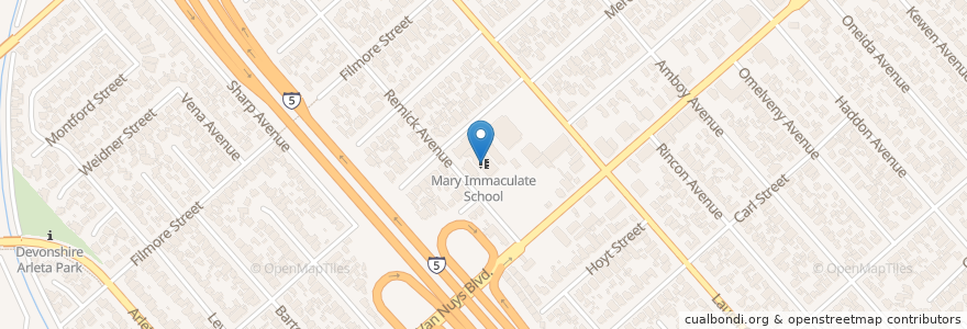 Mapa de ubicacion de Mary Immaculate School en Vereinigte Staaten Von Amerika, Kalifornien, Los Angeles County, Los Angeles.