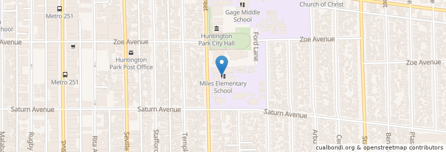 Mapa de ubicacion de Miles Elementary School en Vereinigte Staaten Von Amerika, Kalifornien, Los Angeles County, Huntington Park.