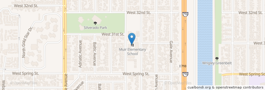 Mapa de ubicacion de Muir Elementary School en Соединённые Штаты Америки, Калифорния, Los Angeles County, Лонг-Бич.