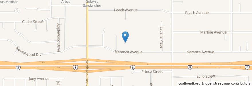 Mapa de ubicacion de Naranca Elementary School en États-Unis D'Amérique, Californie, San Diego County, El Cajon.