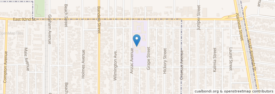 Mapa de ubicacion de Ninety-Second Street Elementary School en United States, California, Los Angeles County, Los Angeles.