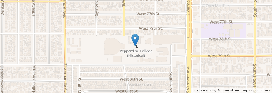 Mapa de ubicacion de Pepperdine College (Historical) en Соединённые Штаты Америки, Калифорния, Los Angeles County, Лос-Анджелес.