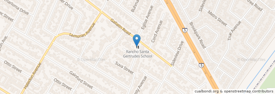 Mapa de ubicacion de Rancho Santa Gertrudes School en 美利坚合众国/美利堅合眾國, 加利福尼亚州/加利福尼亞州, 洛杉矶县, Downey.