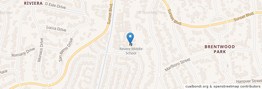 Mapa de ubicacion de Revere Middle School en ایالات متحده آمریکا, کالیفرنیا, Los Angeles County, لوس آنجلس.