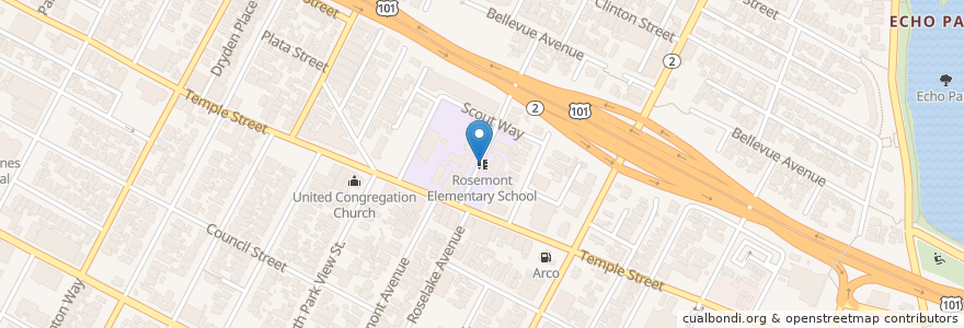 Mapa de ubicacion de Rosemont Elementary School en アメリカ合衆国, カリフォルニア州, Los Angeles County, ロサンゼルス.