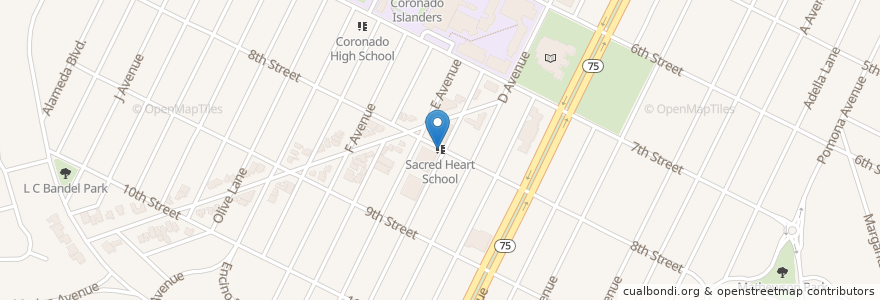 Mapa de ubicacion de Sacred Heart School en États-Unis D'Amérique, Californie, San Diego County, Coronado.