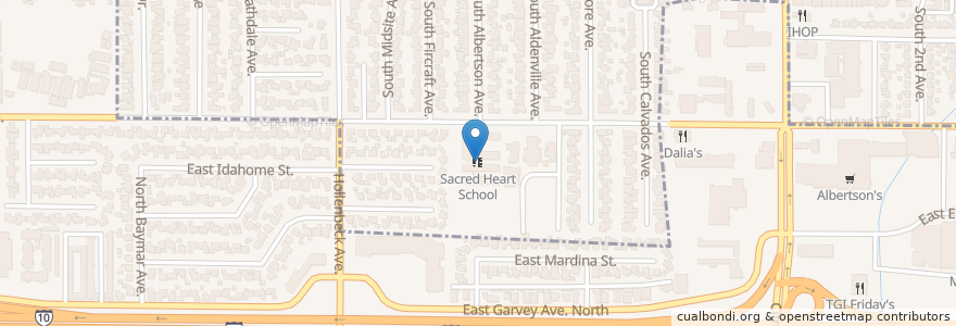 Mapa de ubicacion de Sacred Heart School en Estados Unidos Da América, Califórnia, Los Angeles County, West Covina.