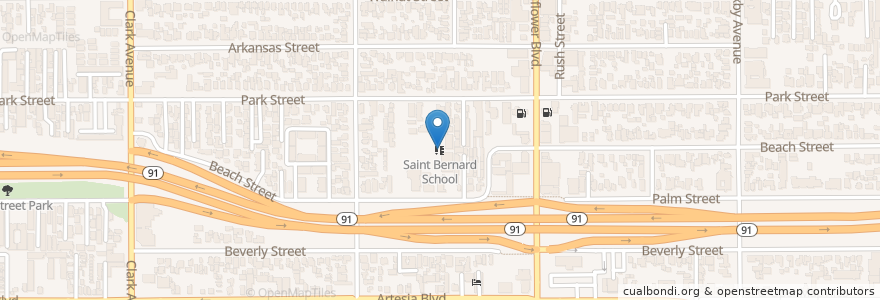 Mapa de ubicacion de Saint Bernard School en United States, California, Los Angeles County, Bellflower.