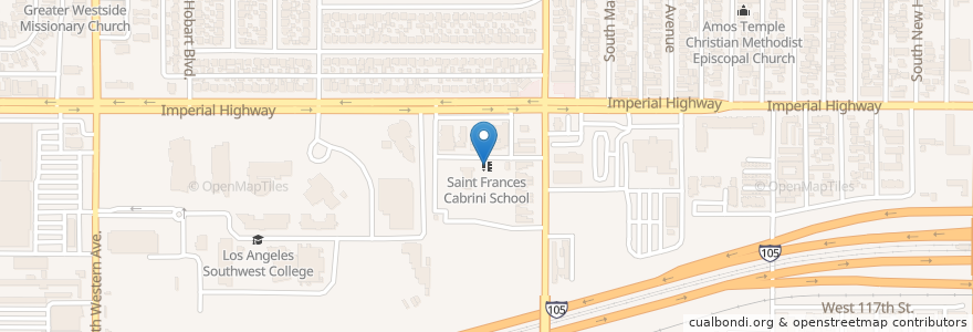 Mapa de ubicacion de Saint Frances Cabrini School en United States, California, Los Angeles County.