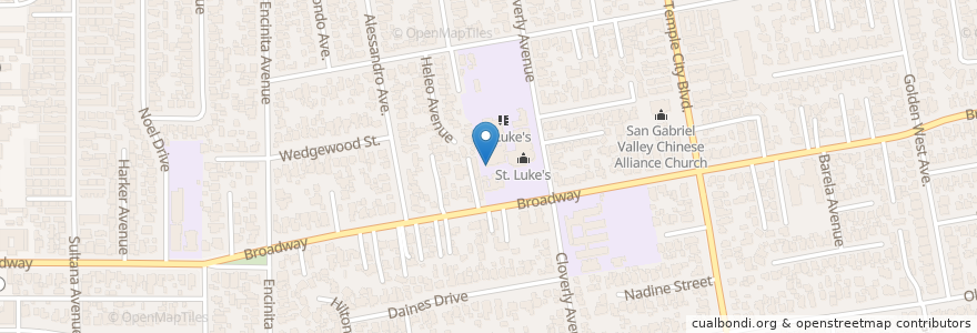 Mapa de ubicacion de Saint Lukes School en 美利坚合众国/美利堅合眾國, 加利福尼亚州/加利福尼亞州, 洛杉矶县, Temple City.