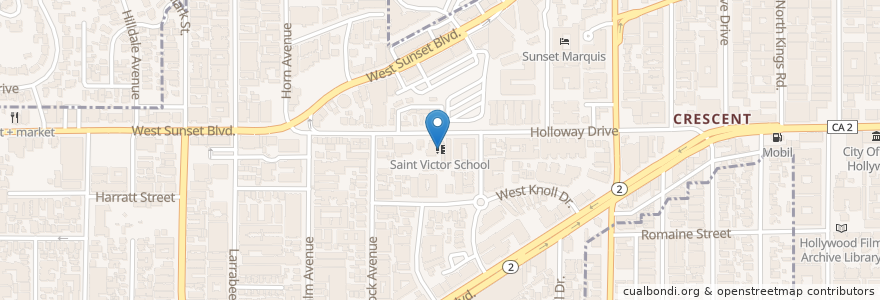 Mapa de ubicacion de Saint Victor School en 미국, 캘리포니아주, Los Angeles County, 로스앤젤레스, West Hollywood.