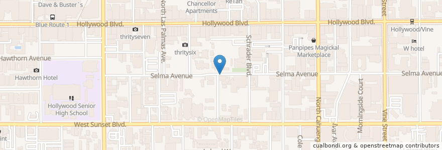 Mapa de ubicacion de Selma Elementary School en アメリカ合衆国, カリフォルニア州, Los Angeles County, ロサンゼルス.