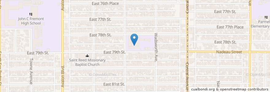 Mapa de ubicacion de Seventy-Ninth Street School en Vereinigte Staaten Von Amerika, Kalifornien, Los Angeles County, Los Angeles.
