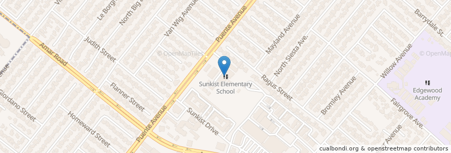 Mapa de ubicacion de Sunkist Elementary School en United States, California, Los Angeles County, La Puente.