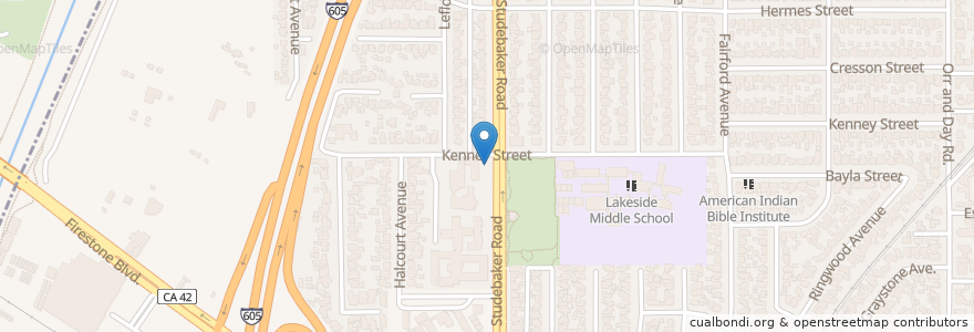 Mapa de ubicacion de Trinity School en 美利坚合众国/美利堅合眾國, 加利福尼亚州/加利福尼亞州, 洛杉矶县, Downey, Norwalk.