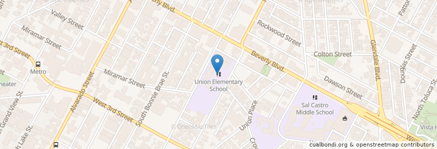 Mapa de ubicacion de Union Elementary School en アメリカ合衆国, カリフォルニア州, Los Angeles County, ロサンゼルス.