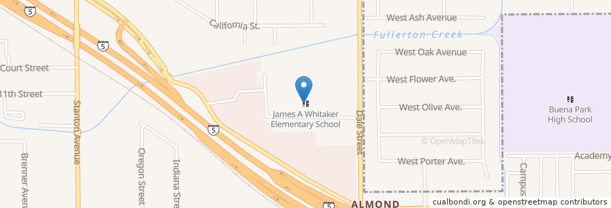 Mapa de ubicacion de James A Whitaker Elementary School en Estados Unidos Da América, Califórnia, Orange County, Buena Park.